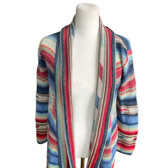 Polo Ralph Lauren Southwestern Open Cardigan Knit Sweater XS Aztec Linen Silk - Picture 2 of 10